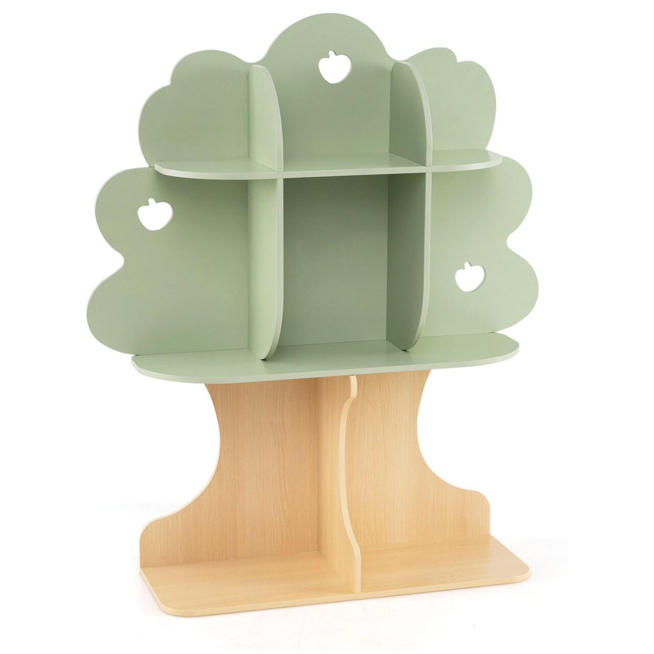 Kids Tree Bookshelf 3-Tier 8-Zone Storage Green MDF Freestanding Shelf